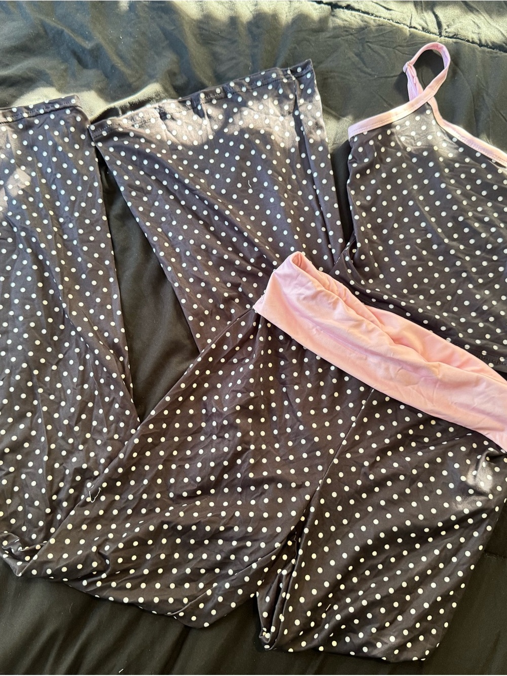 SHEIN Black Polka Dot Cami & Pant Pajama Set with Pink Trim